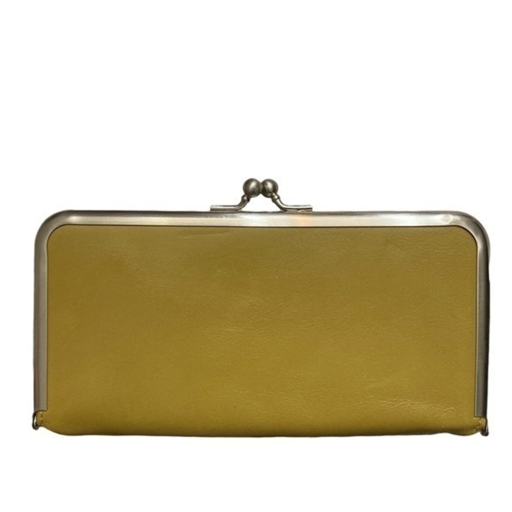 Hobo lime green or yellow leather kisslock clutch